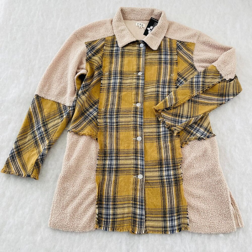 Nwt Pol Womens Mustard Multi Patchwork Plaid Tedd… - image 1